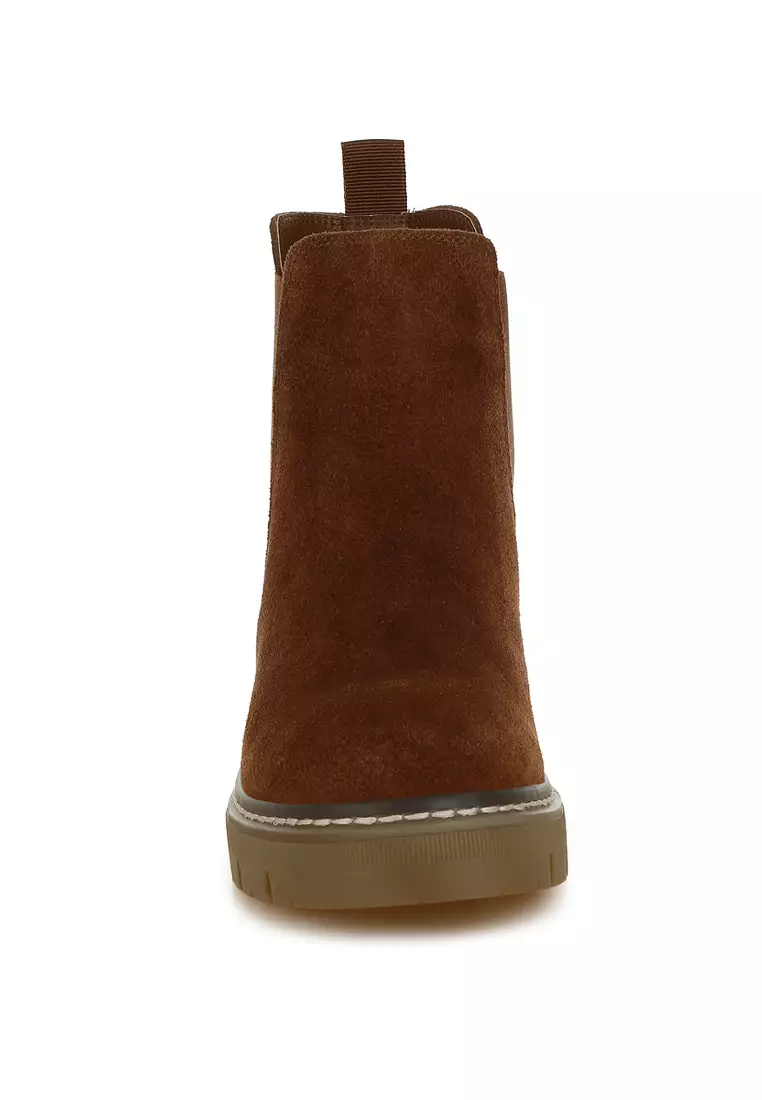 Suede Chunky Chelsea Boots in Brown