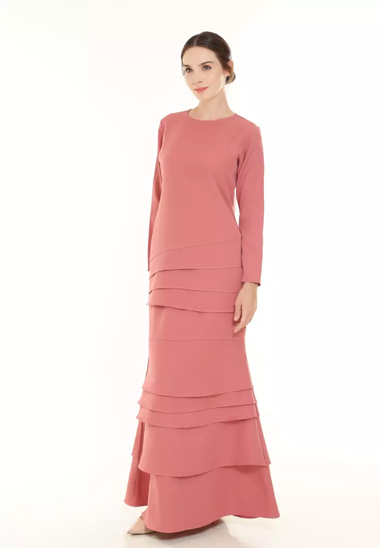Isabella Multi Layer Kurung Modern in Salmon Pink