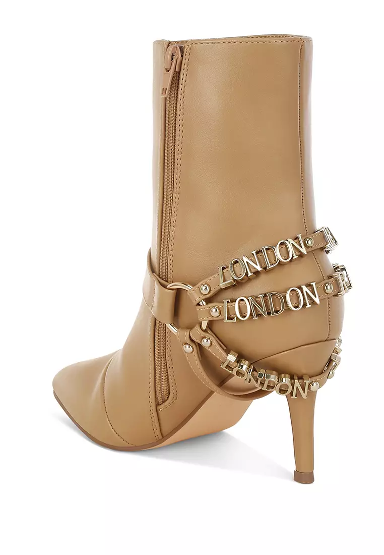 Harness Detail Stiletto Boots in Beige