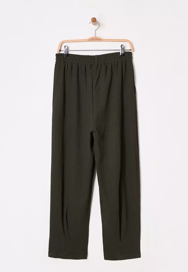 Khaki Carrot Fit Elastic Waist Knitted Plus Size Trousers TBBSS23AR00002