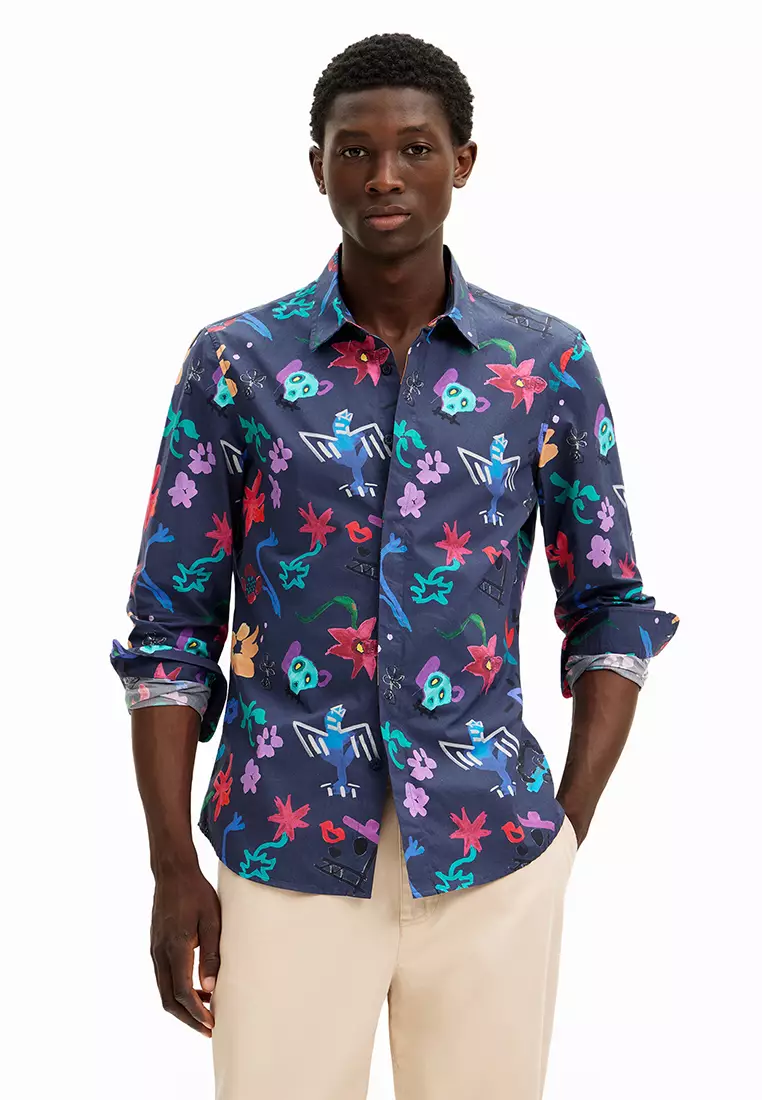 Desigual Man Long-sleeved shirt with floral and skull print.