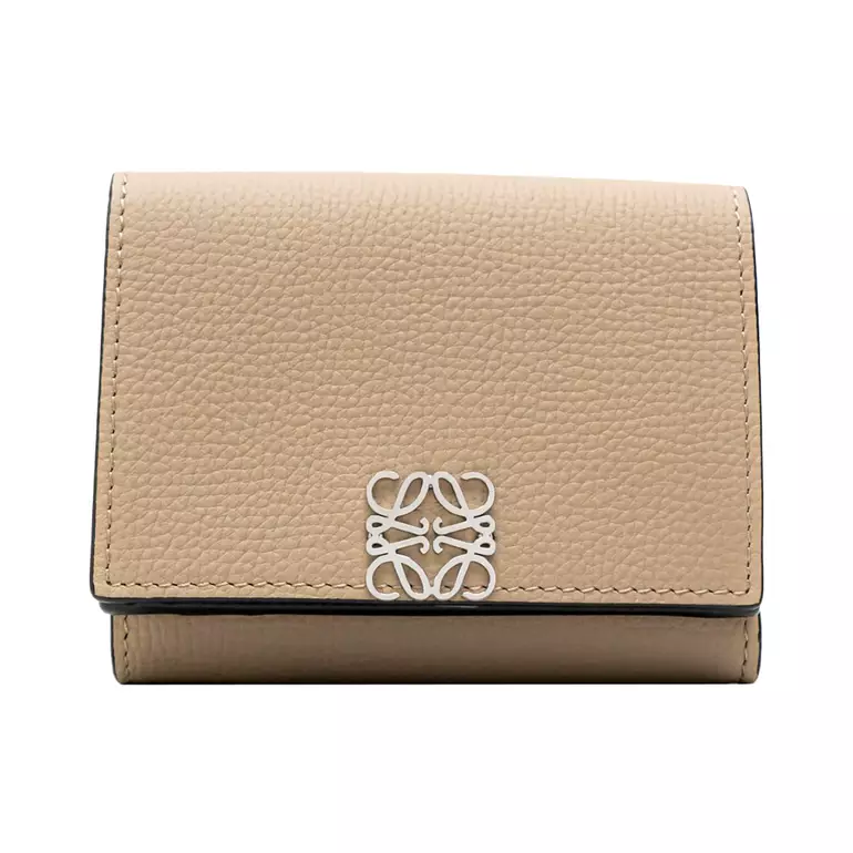 Anagram Pebble Grained Calfskin Trifold Wallet Sand