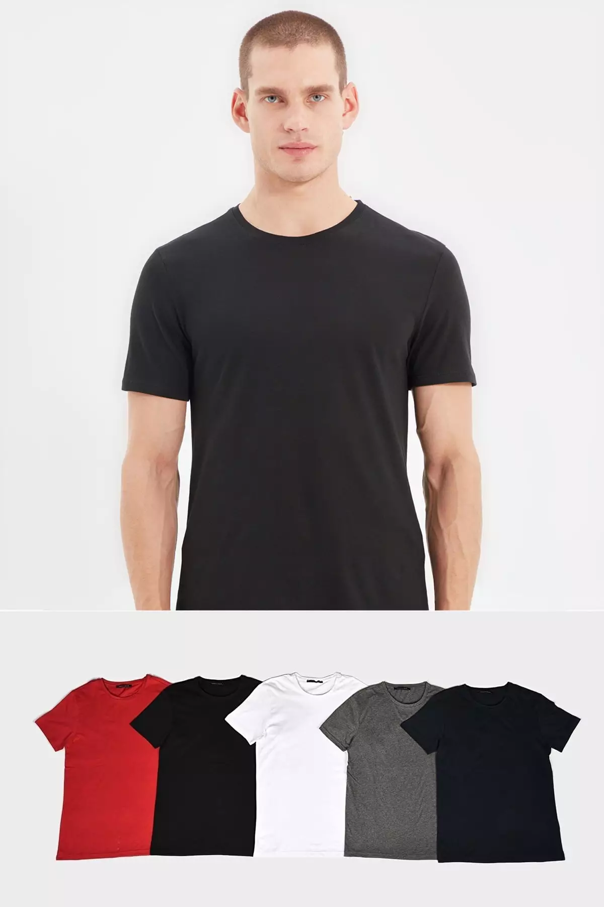 Black-White-Anthracite-Burgundy -Navy Blue Slim/Narrow 5-Pack Basic 100% Cotton T-Shirts Tmnaw20Ts0243