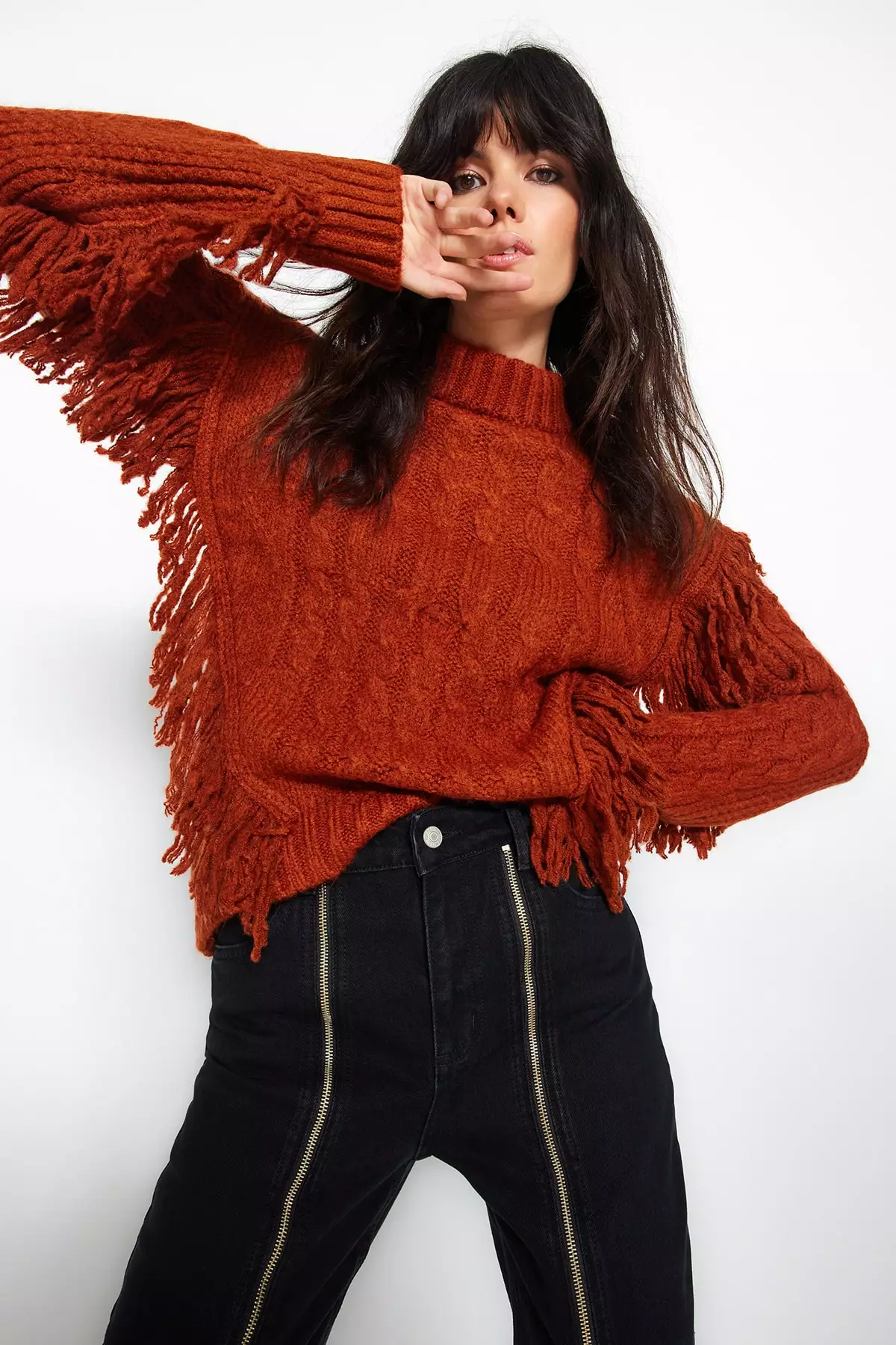 Red on sale fringe sweater