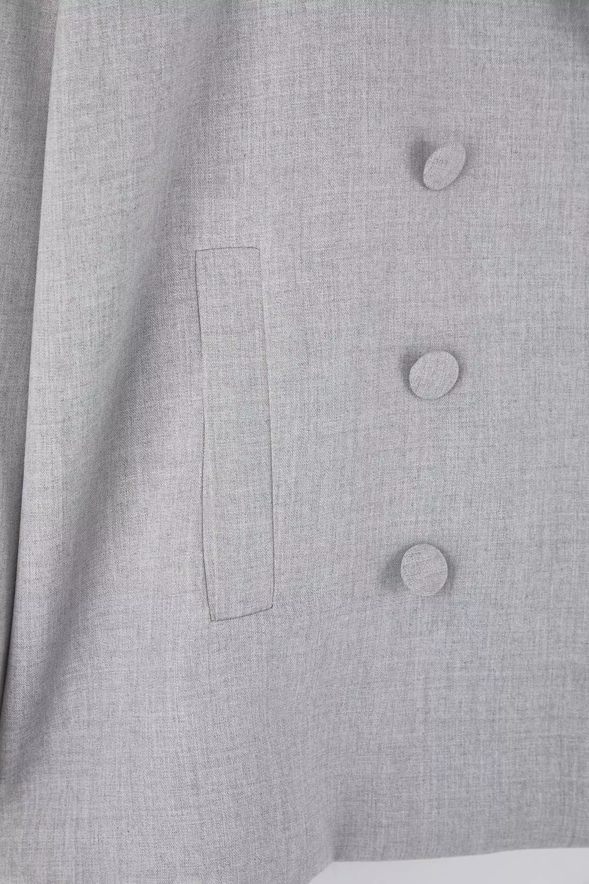 Gray Coated Buttoned Woven Plus Size Fabric Jacket