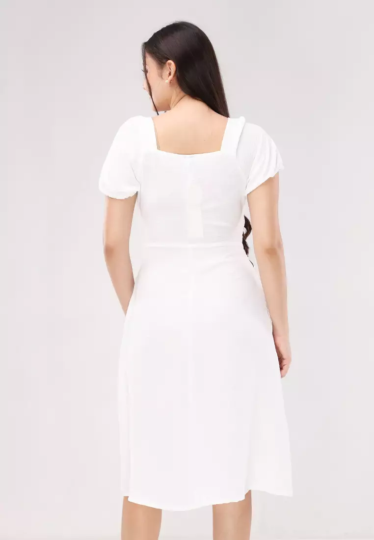 Wrinkled Linen Woven Short Sleeves Dress