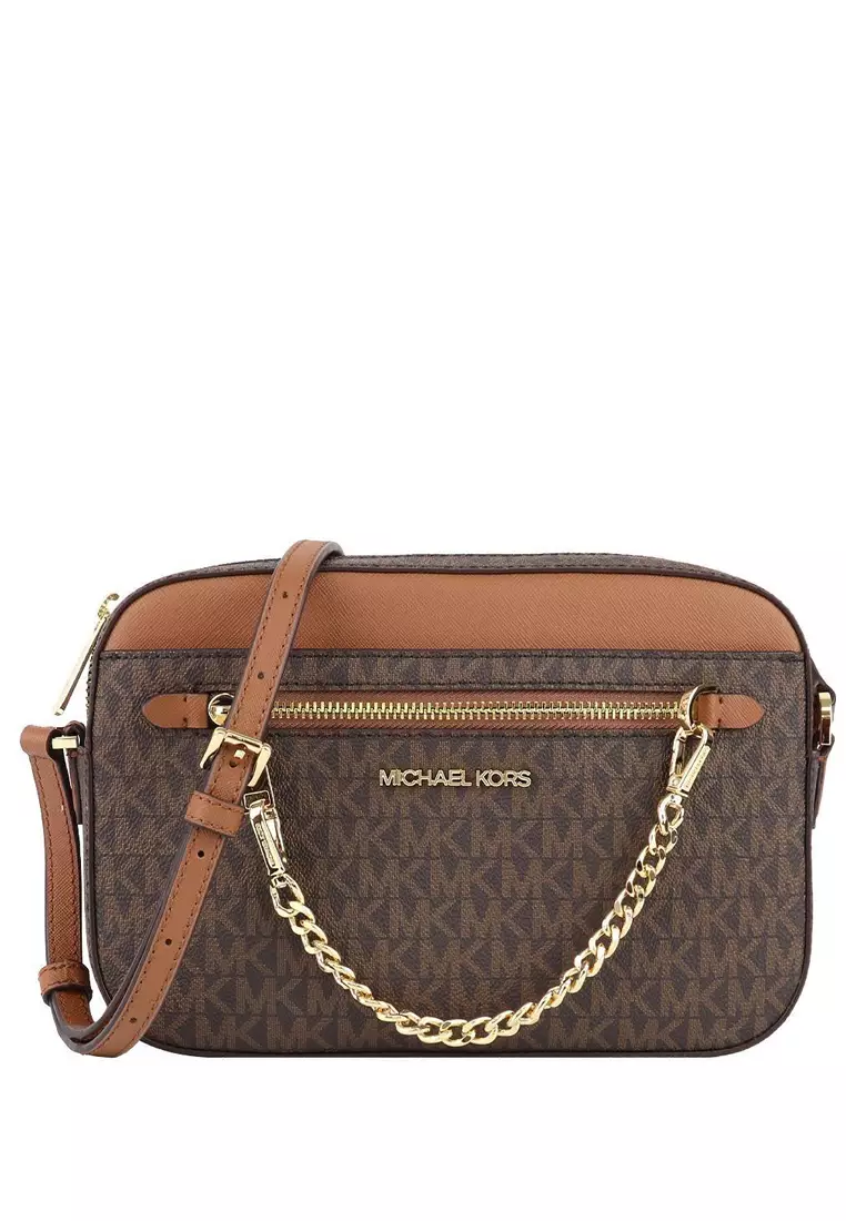 Michael Kors Jet Set Item Signature Large Chain Crossbody Bag Brown