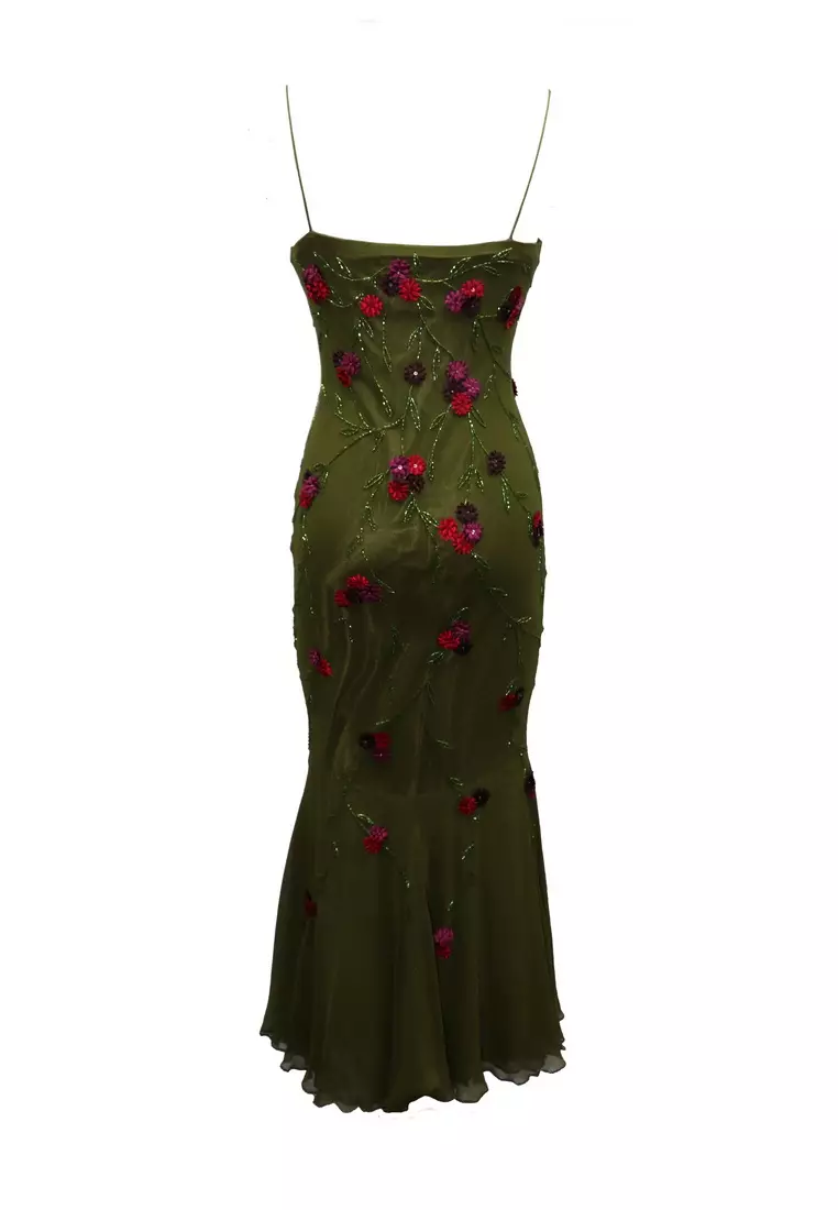 Feminine Beauty Silk Chiffon With Floral Appliques Beaded Evening Gown