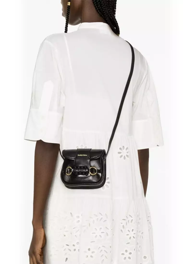 MicSaddie In Goatskin Crossbody Bag in Black