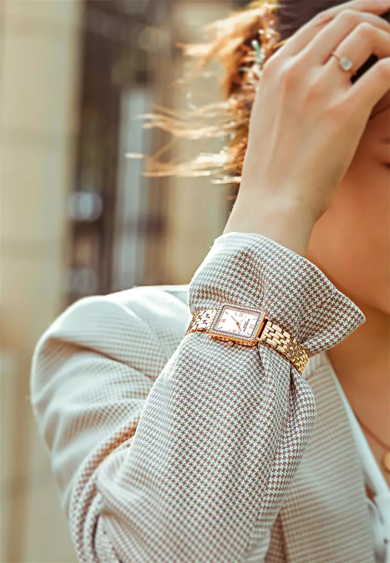 Westminster 22×28mm女士鉆石手表 玫瑰金 不銹鋼帶-金色