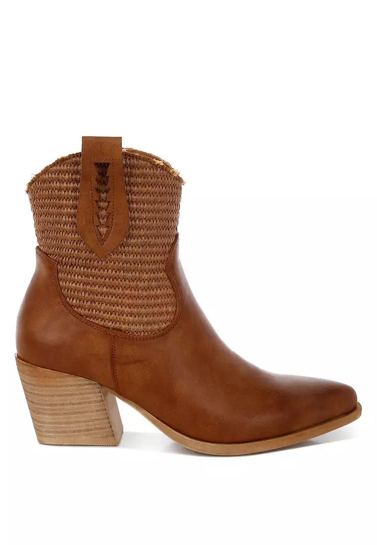 Discount on London Rag  shoes - SKU: Raffia & Faux Leather Cowboy Boots in Tan