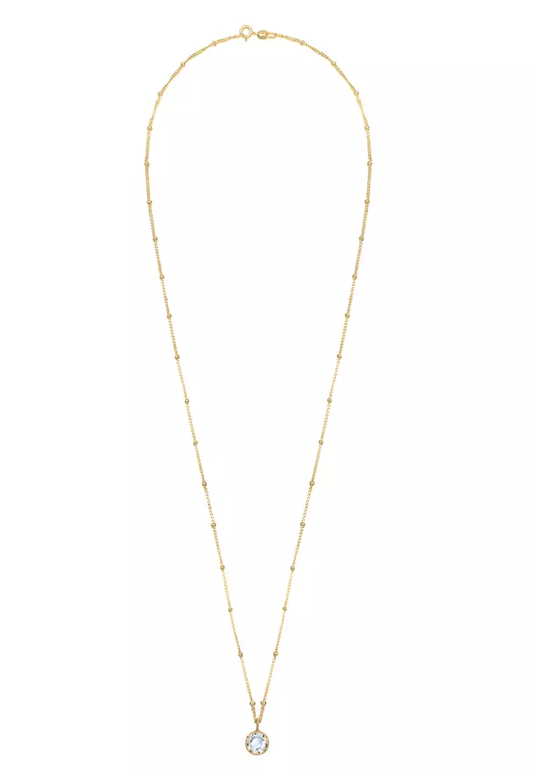 Kalung Perhiasan Perak 925 Wanita Cirlce Crystals Gold Plated