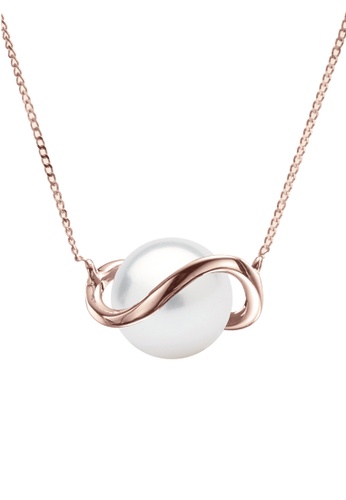 Majade Jewelry white and gold White Pearl Saturn Necklace In 14k Rose Gold 62F4AACB56B612GS_1