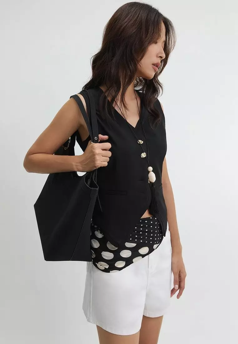 Tailored Button Front Vest - Black