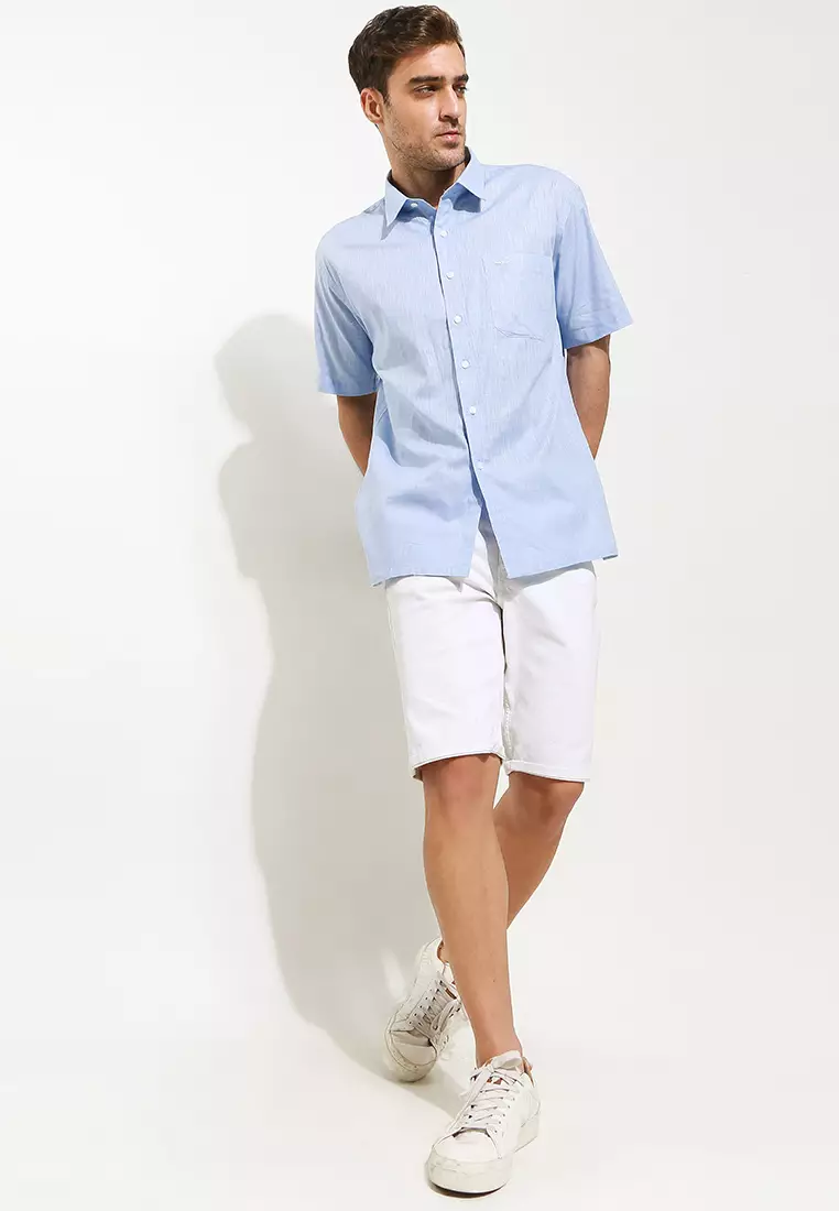 Crocodile LINE Blue 87 - Men Shirt Kemeja Lengan Pendek - Relax Fit