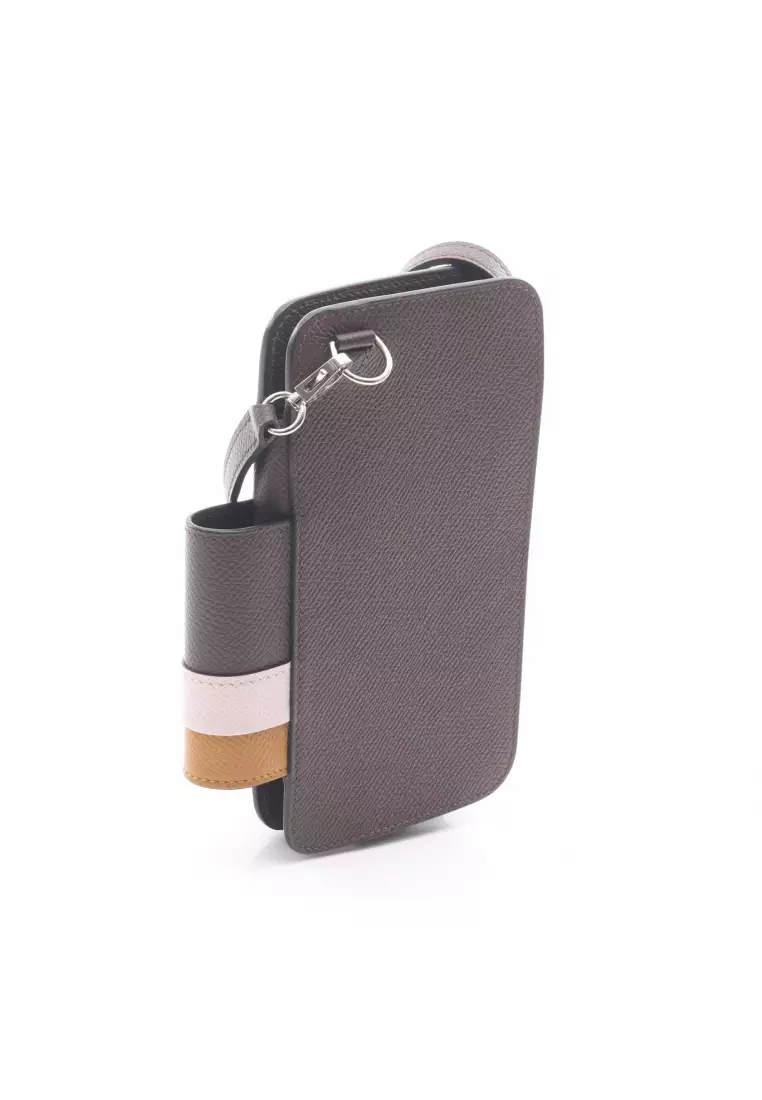 Pre-Loved Hermès way chocolate Sesame mauve pail phone case smartphone case iphone case Veau epsom Dark brown light brown Light purple silver hardware W engraved