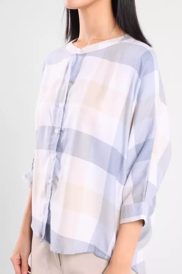 MINIMAL - Lora - Blouse Wanita Motif Kotak - White Colour White