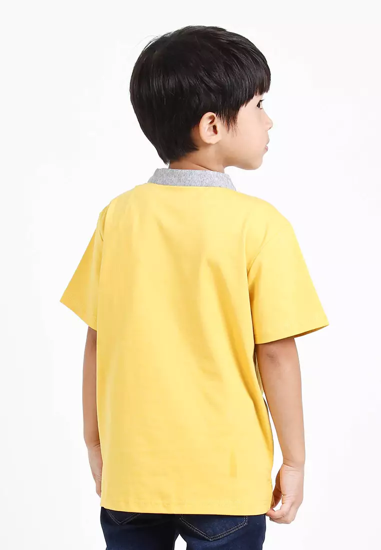 Forest Kids Premium Weight Cotton Stretchable Mandarin Collar T Shirt Men | T Shirt Baju Budak Lelaki - FK20170-65Yellow