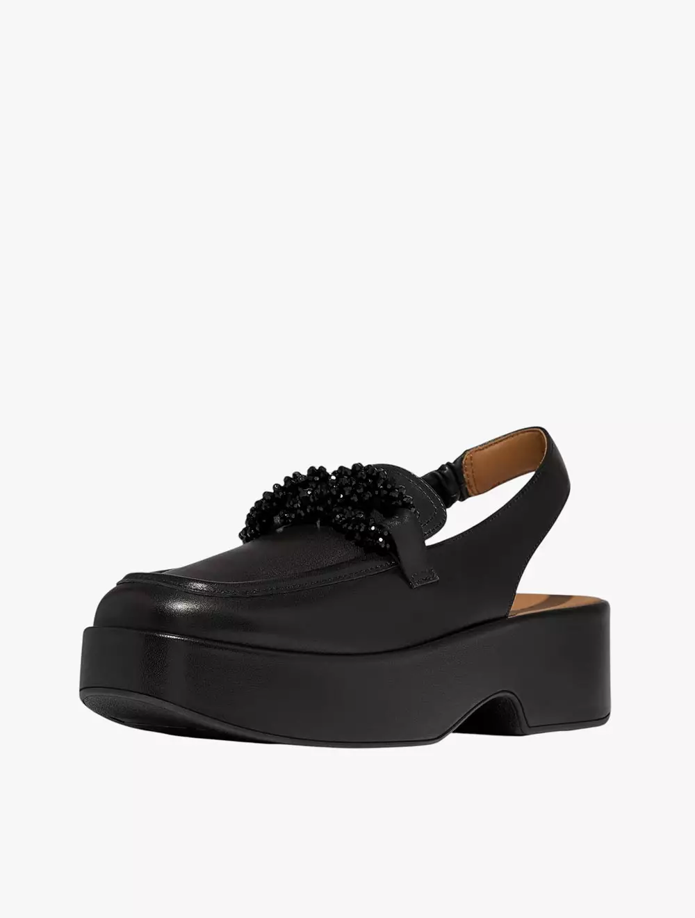 Fitflop F-Luma Beaded-Chain Leather Slingback Loafers - Black