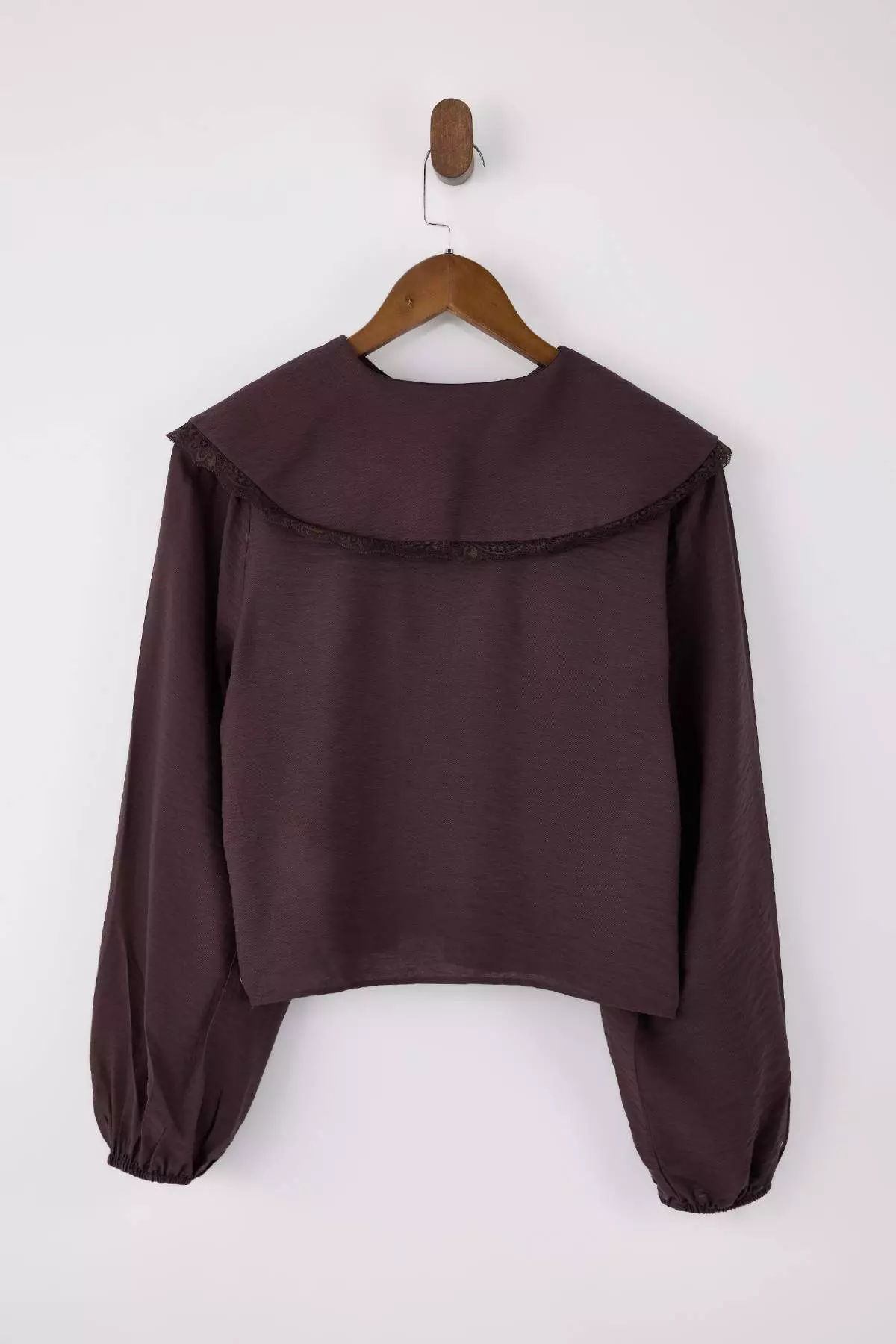Dark Brown Peter Pan Collar Lace Paneled Soft Keys Shirt Twoss26Go12