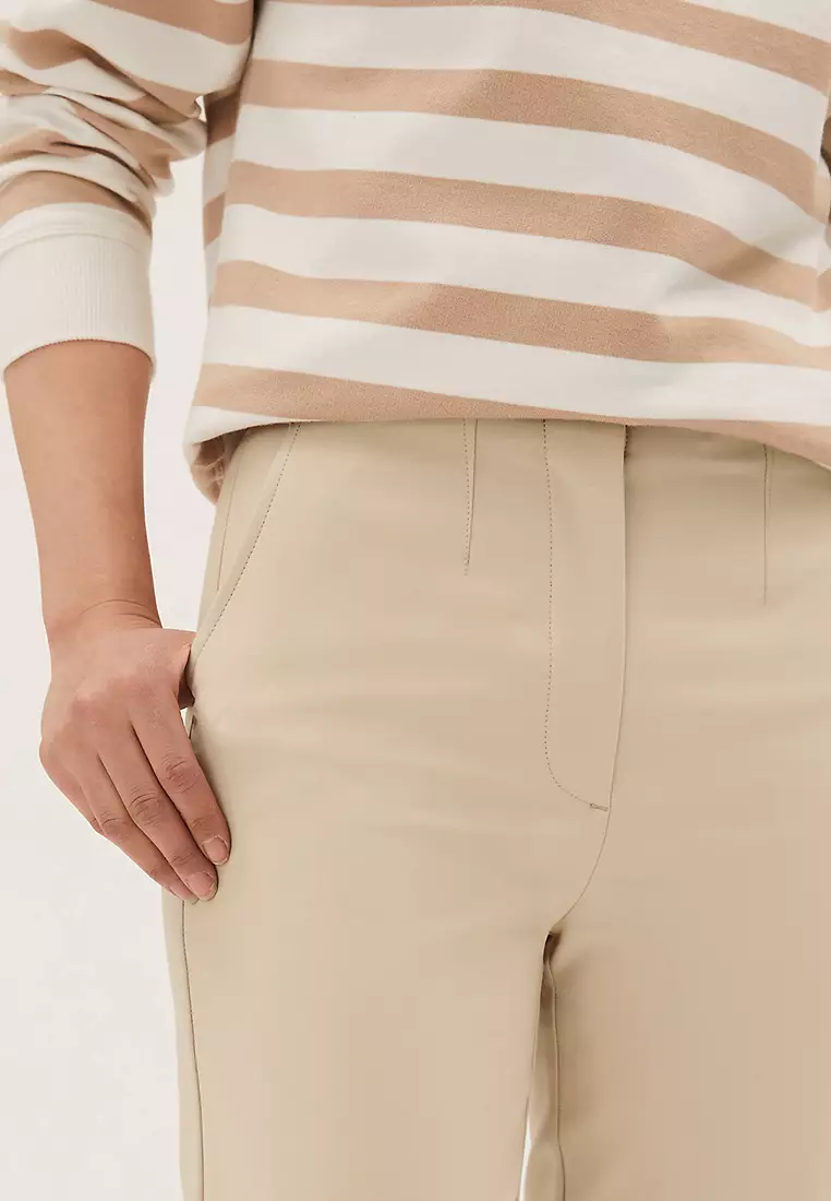 Cotton Blend Slim Fit Cropped Trousers