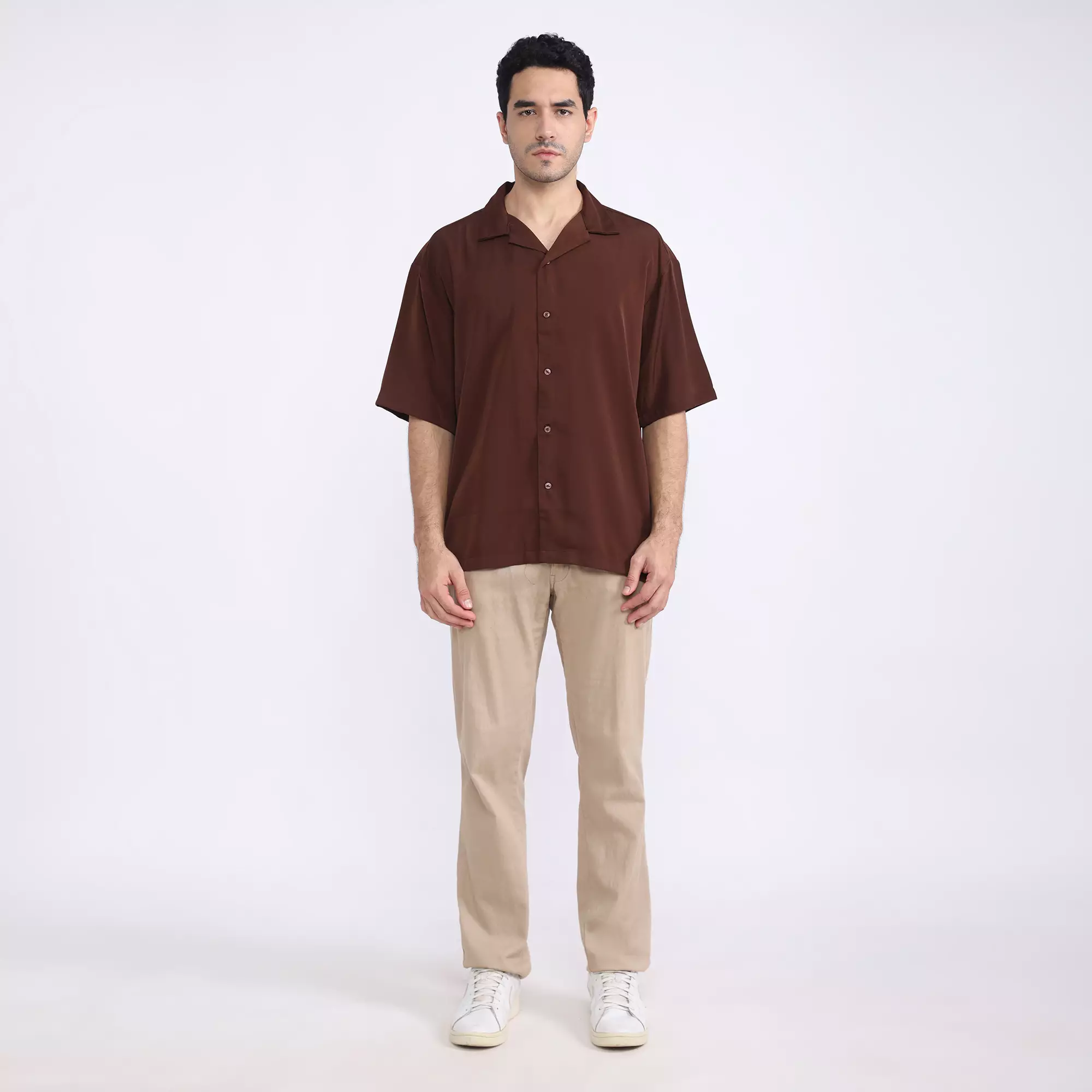 FACILITY Kemeja Bowling Oversize Shirt - Dark Brown