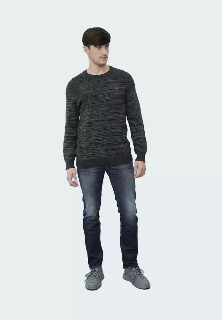 LGS - Sweater Casual Pria - Lengan Panjang - Motif Garis - Warna Hitam Abu - CST.260.D067.01.C-L/S
