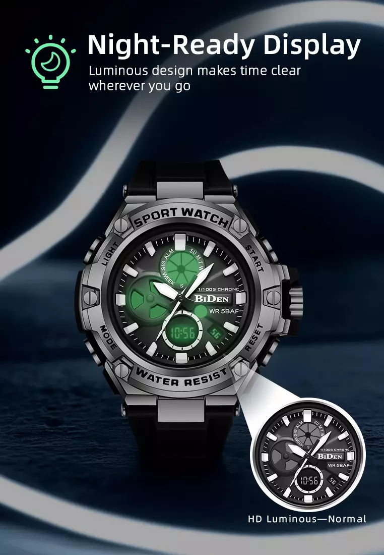 Jam Tangan Pria Original Digital&Analog Bercahaya Anti Air Alarm Tali Silikon Jam Tangan Cowok Olahraga blacksilver