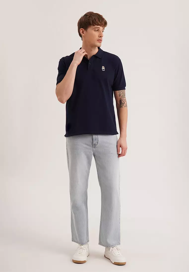 Relaxed Fit Polo With Crew Bear Patch Embroidery