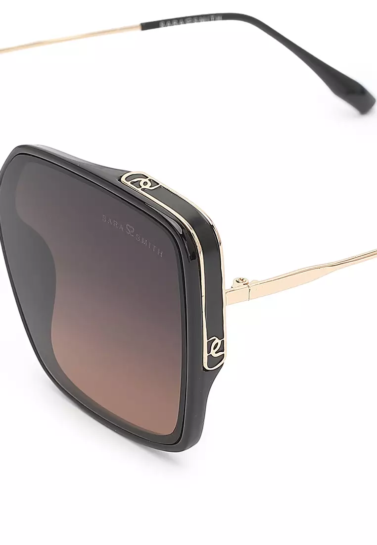 Unisex Fashion Sunglasses - Glossy Black / Grey-Orange