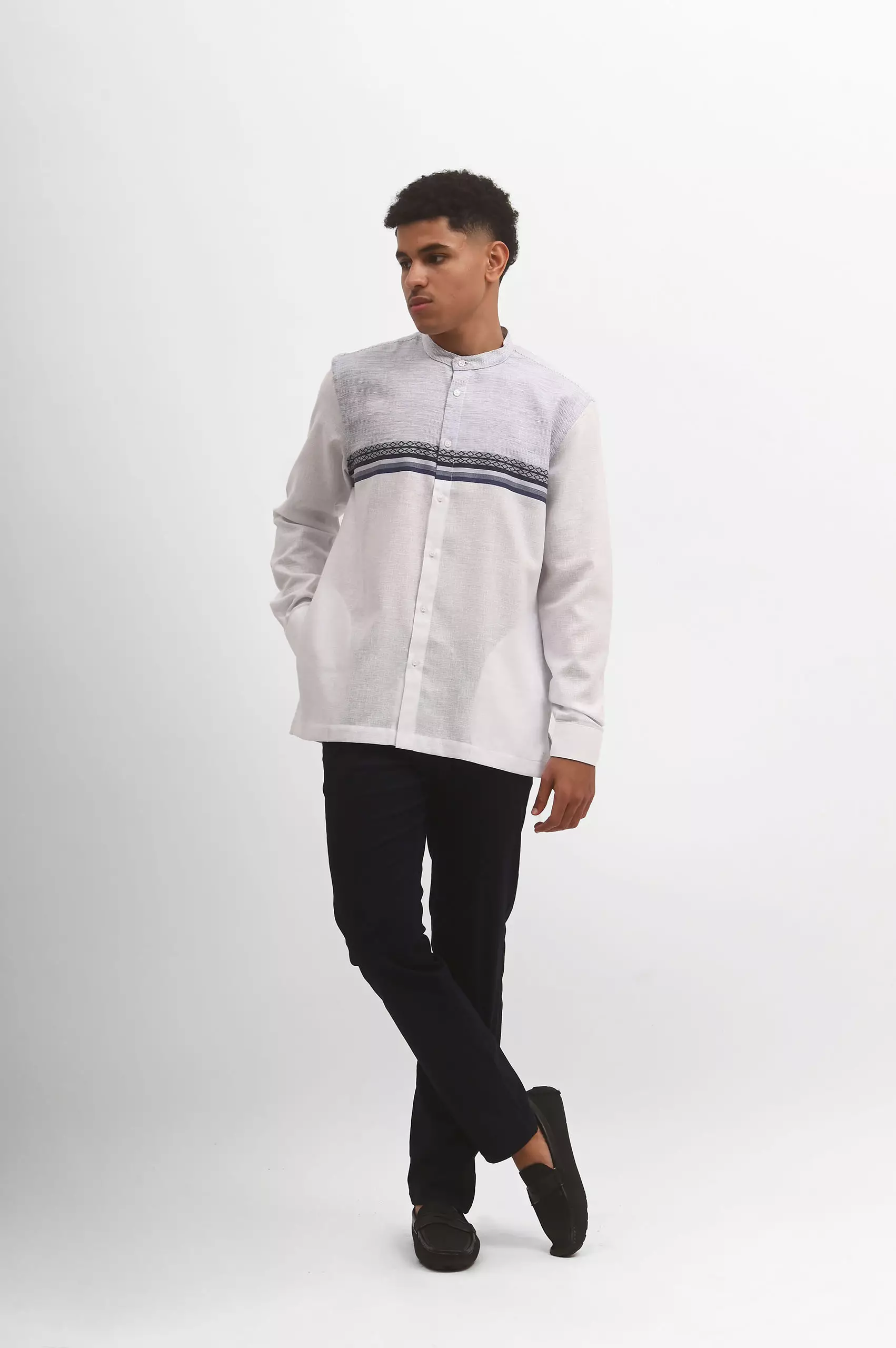 MANZONE Kemeja koko  Lengan Panjang Pria FAWAZ - WHITE