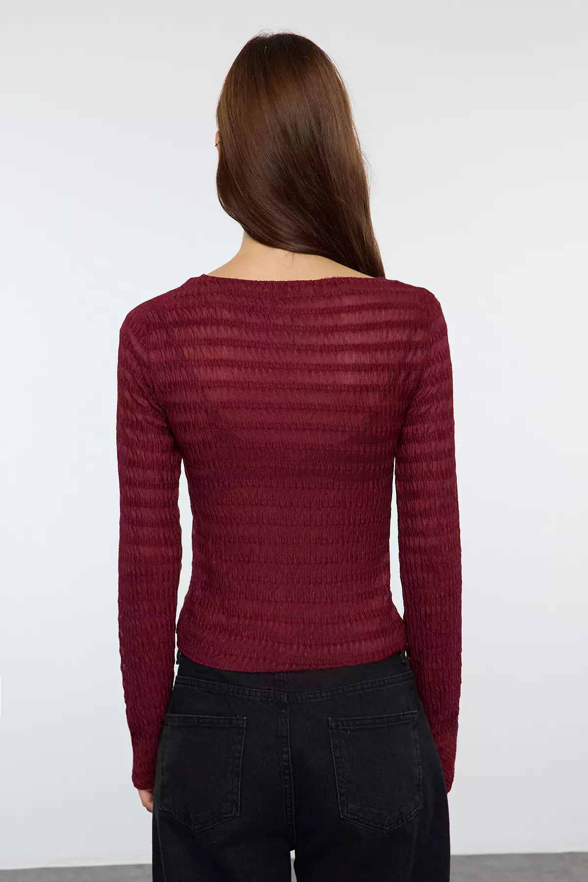 Burgundy Straight Long Slim Blouse