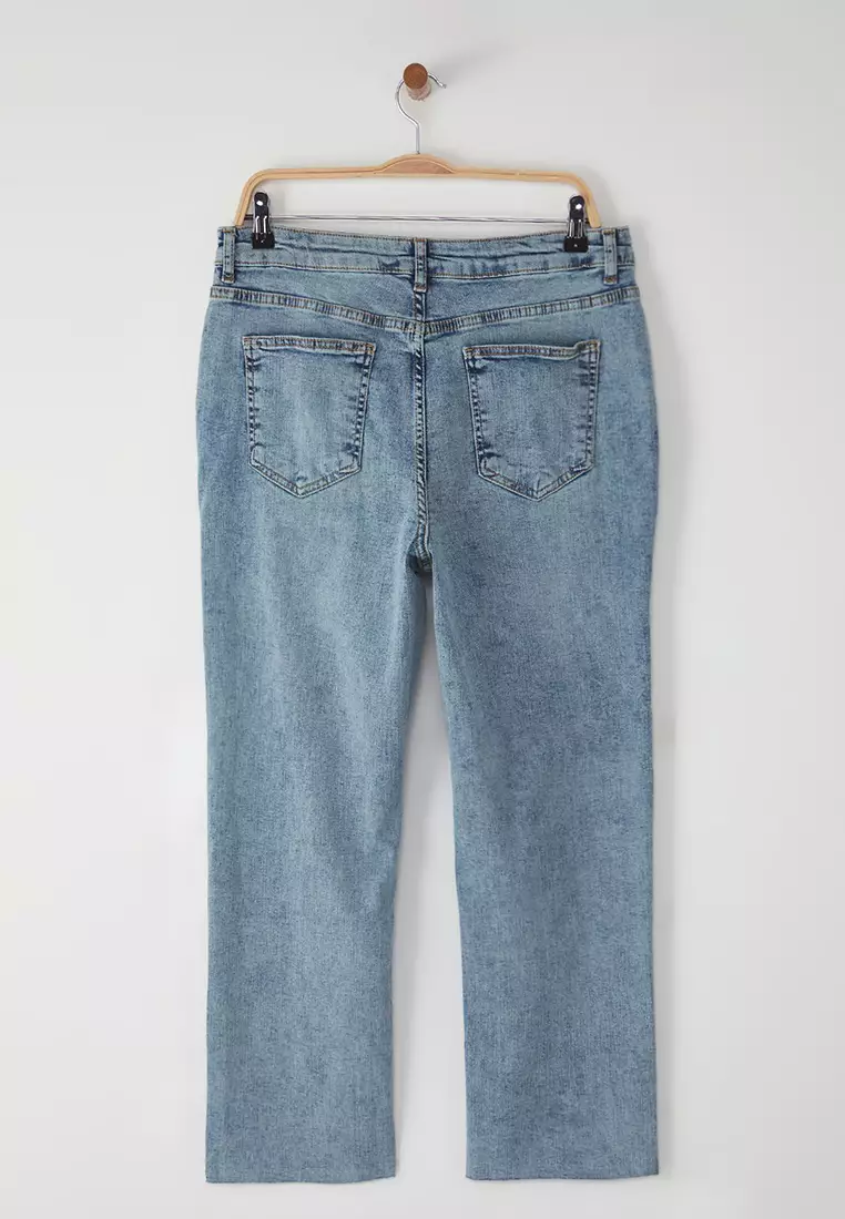 Light Blue High Waist Straight Fit Large Size Jeans Tbbss25Cj00034