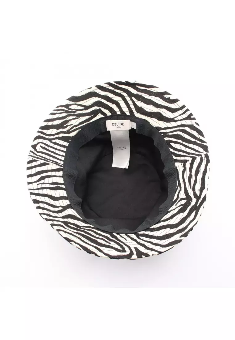 Celine Pre-Loved Celine zebra pattern bucket hat cotton black