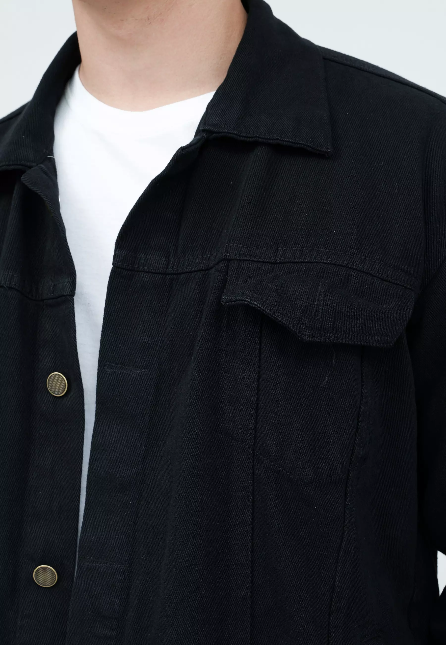 Houseofcuff Jaket Jeans Denim Hitam Tebal Pria Unisex Damaged