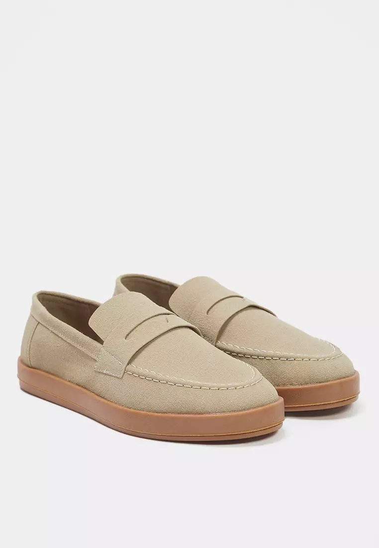 Beige Men's Loafer Shoes Takss25La00019