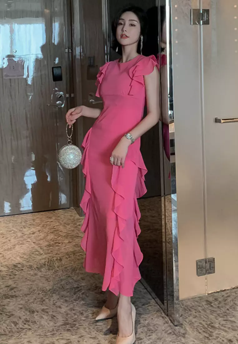 Korean Style Chiffon Slim Long Fishtail One-Piece Dress A21051301RD