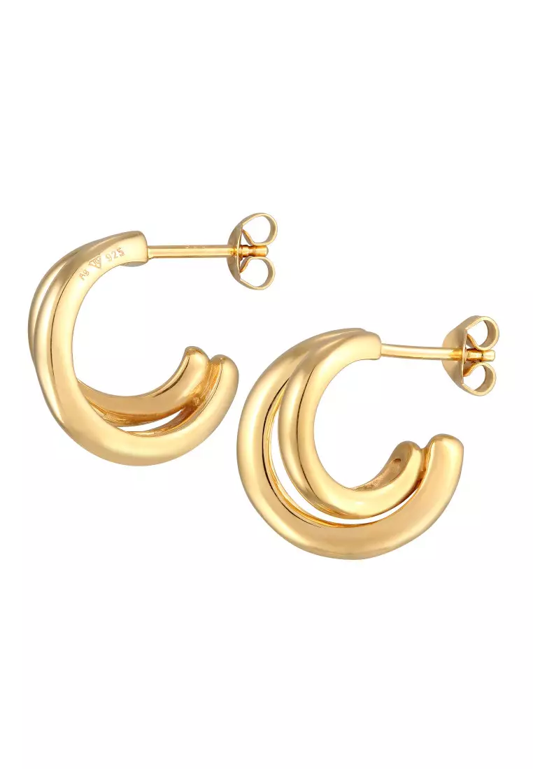 Anting Perhiasan Perak 925 Wanita Spiral Gold Plated