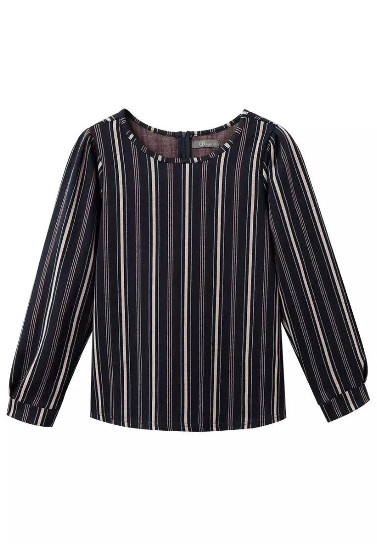 Back Zip Striped Long Sleeve Top [AB16399]