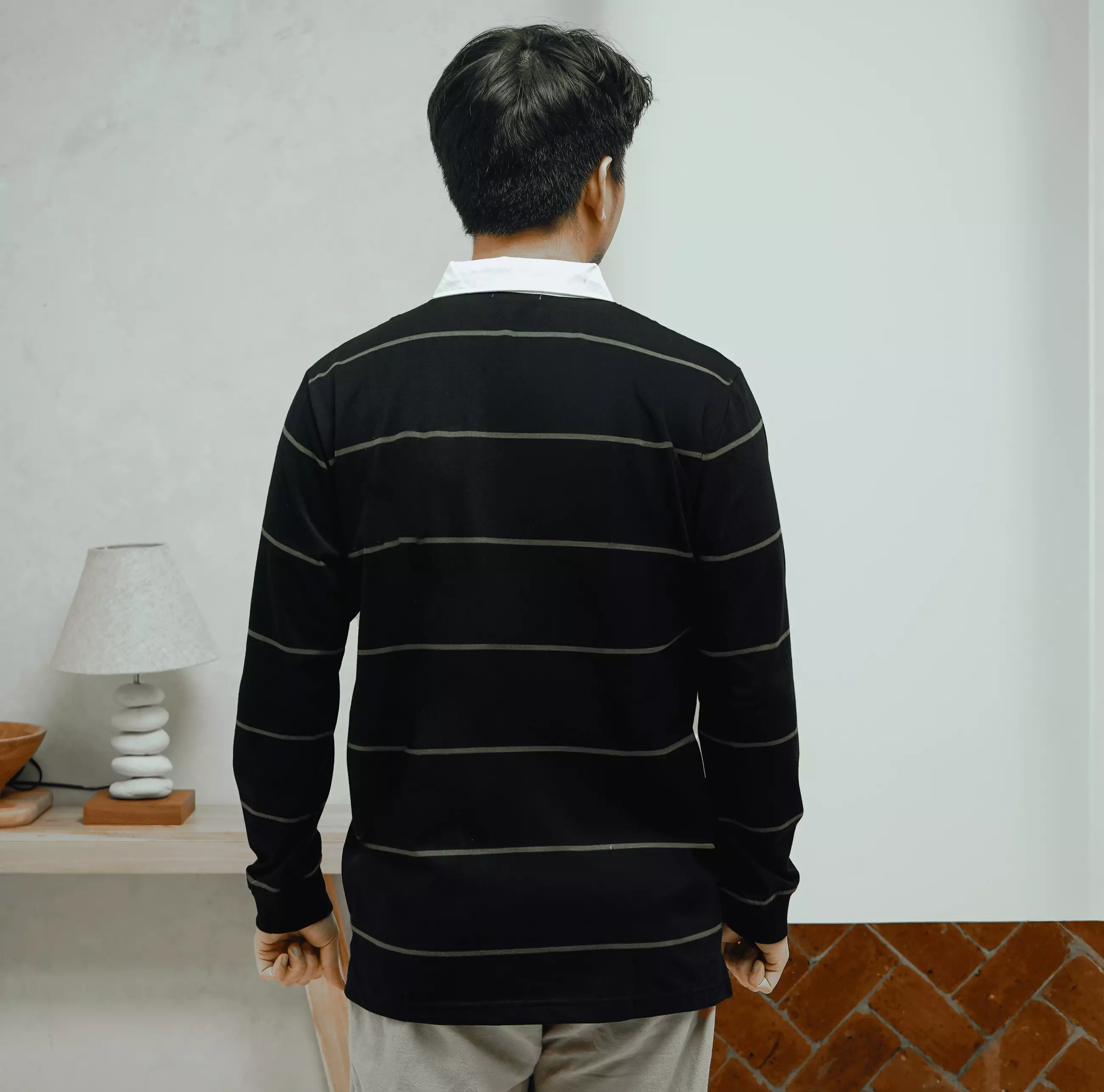 Matsuda Kaos Rugby Polo Shirt Katun Pria Lengan Panjang Tsuyama Black