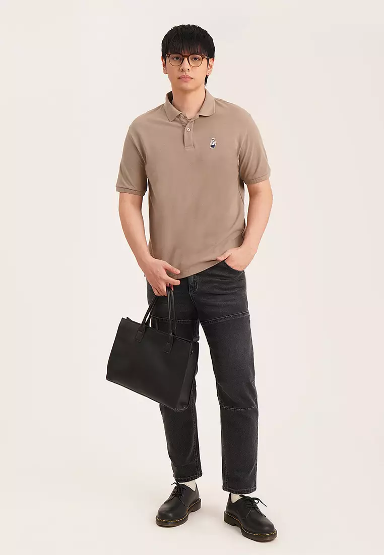 Relaxed Fit Polo with Crew Bear Patch Embroidery