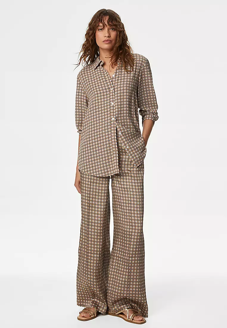 Printed Collared Button Through Blouse