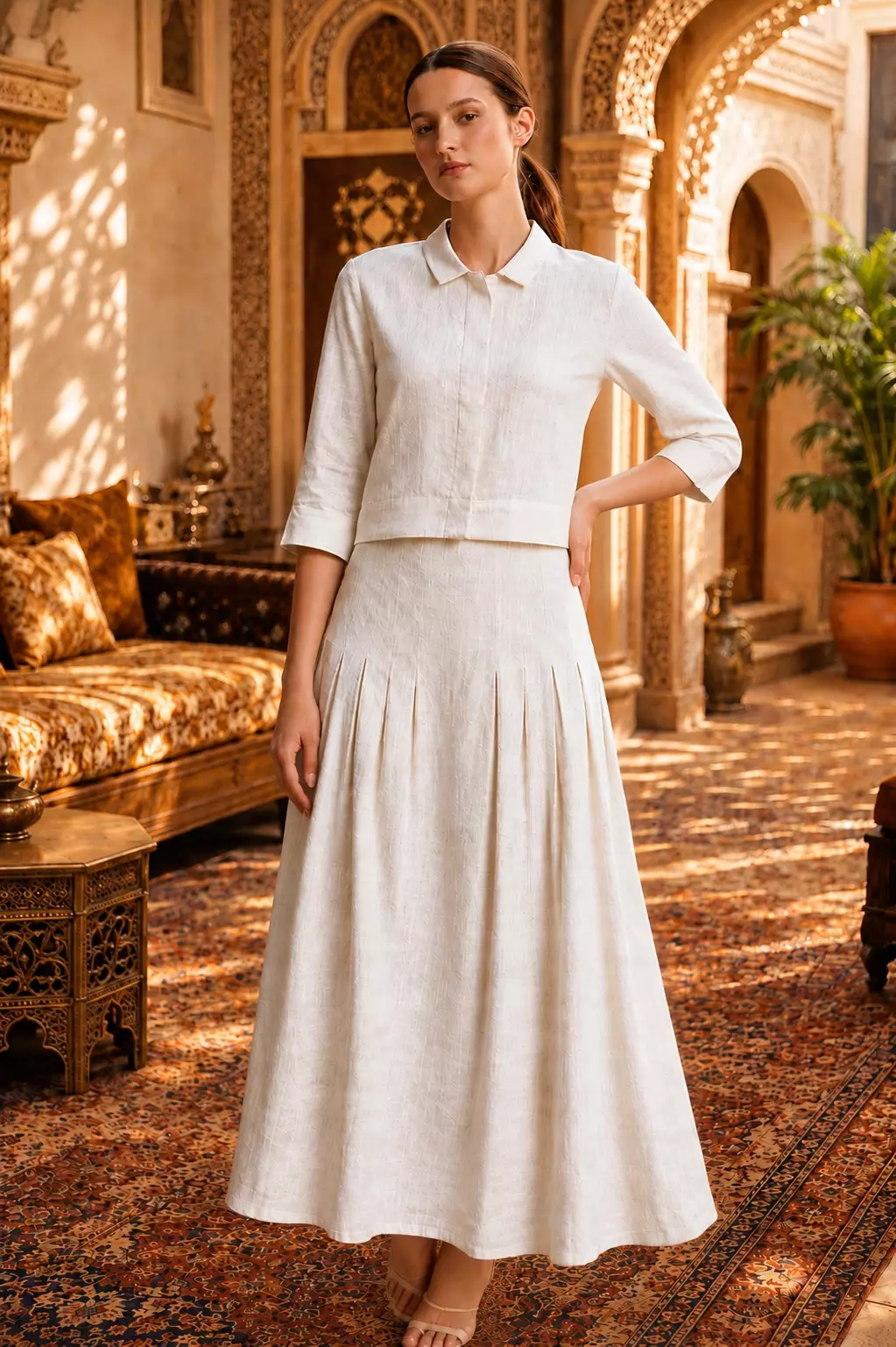 Demure Studio - Aveline Atelier Linen Set off white ( Shirt & Skirt )
