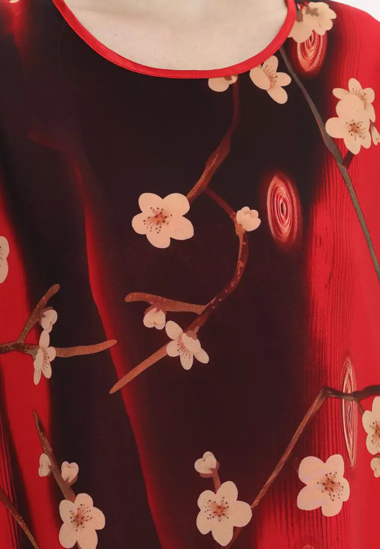 Floral Mini Dress Two Tone Red And Black By Brilliant Girl Warna MERAH