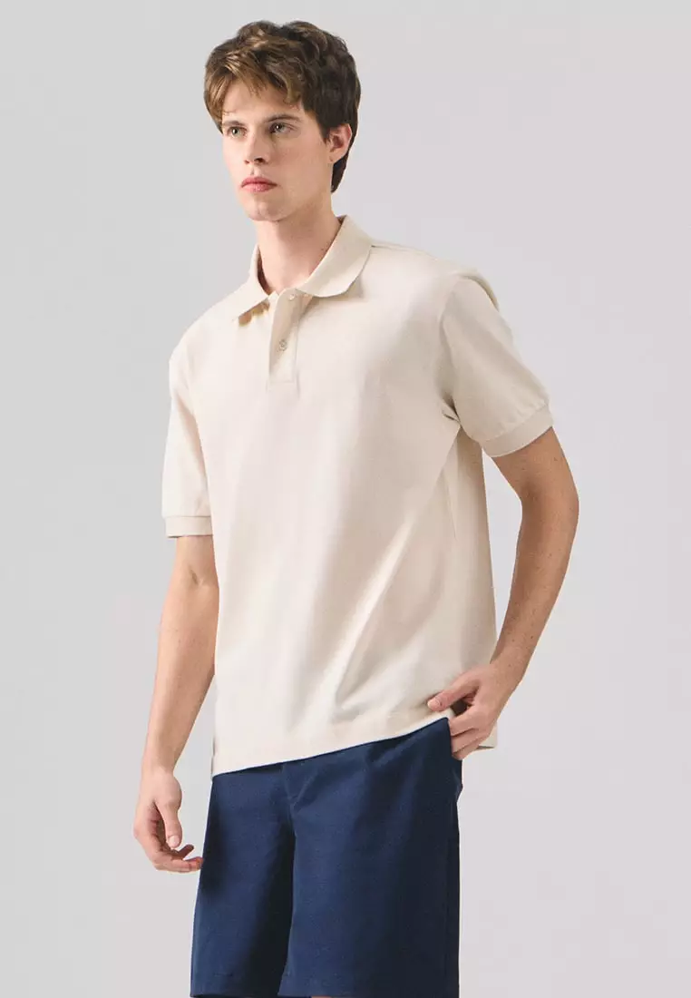 Regular Fit Polo Shirt With Textured Jacquard Collar In Micro Pique