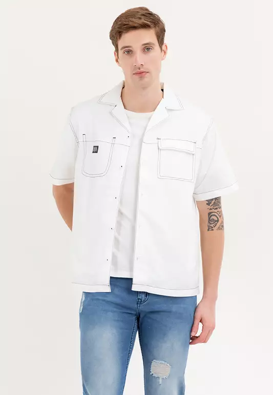 Men's Girbaud White Woven Polo