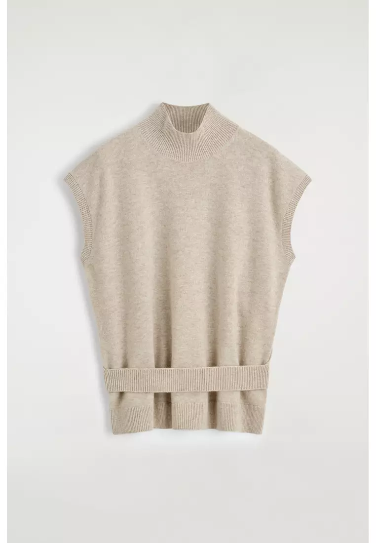 BELT-DETAIL FUNNEL-NECK WOOL VEST