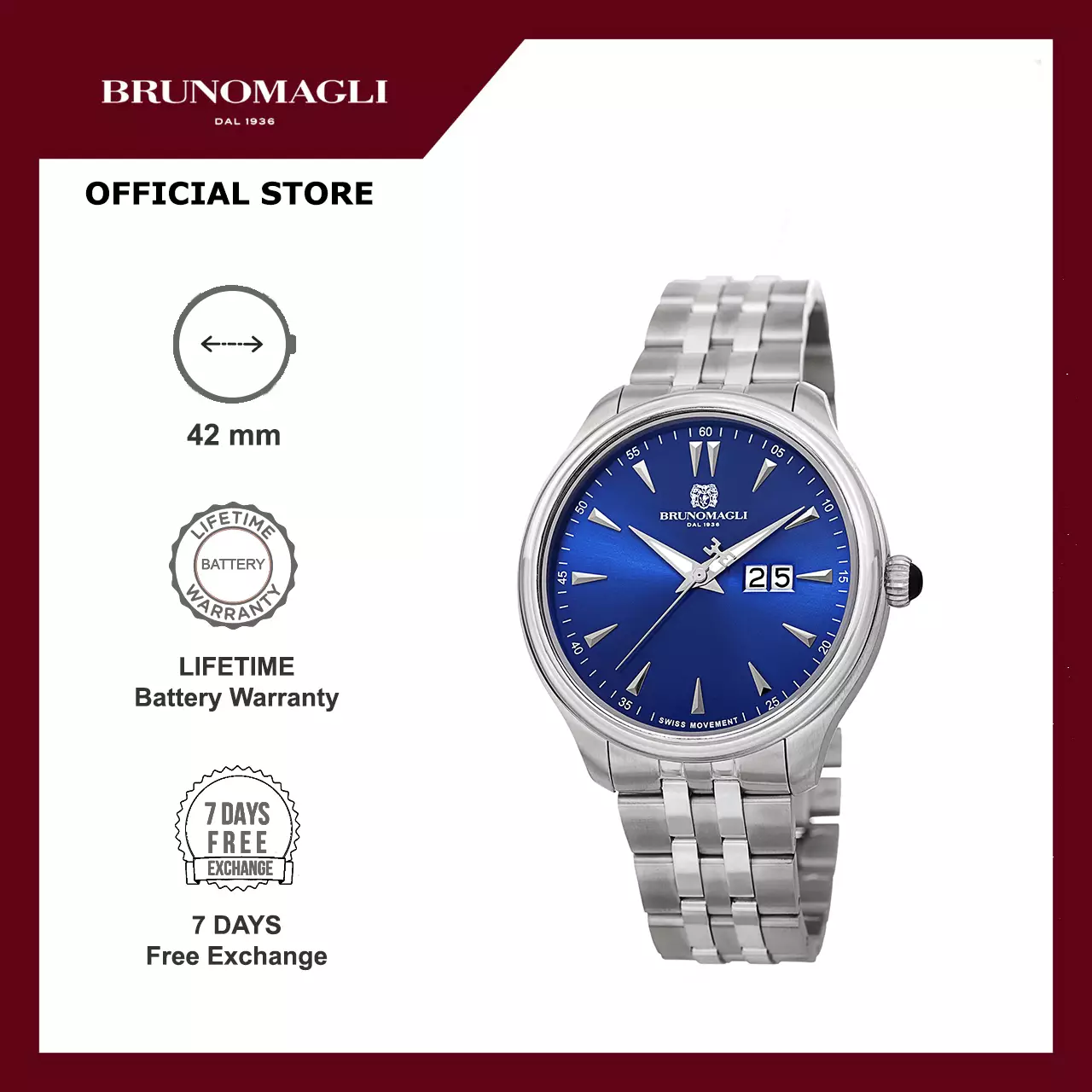 Bruno Magli Luca 16.171121.STB Jam Tangan Pria Bracelet Silver Blue Quartz Analog