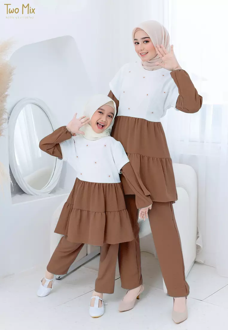 Two Mix - Setelan Gamis Dewasa Couple Perempuan - Stelan Baju Muslim Couple Ibu Anak Cewek 4357