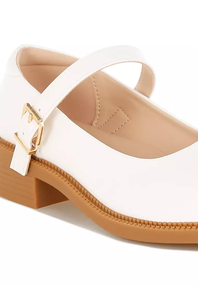 Faux Leather Mary Jane Shoes in White